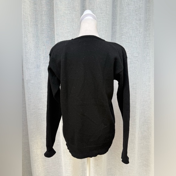 Saks Fifth Avenue 1990s black red diamond rhinestones lambs wool sweater - Picture 6 of 7